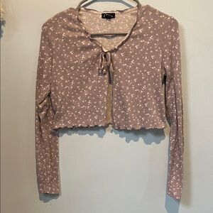 Purple Floral Long Sleeve Crop Top | S